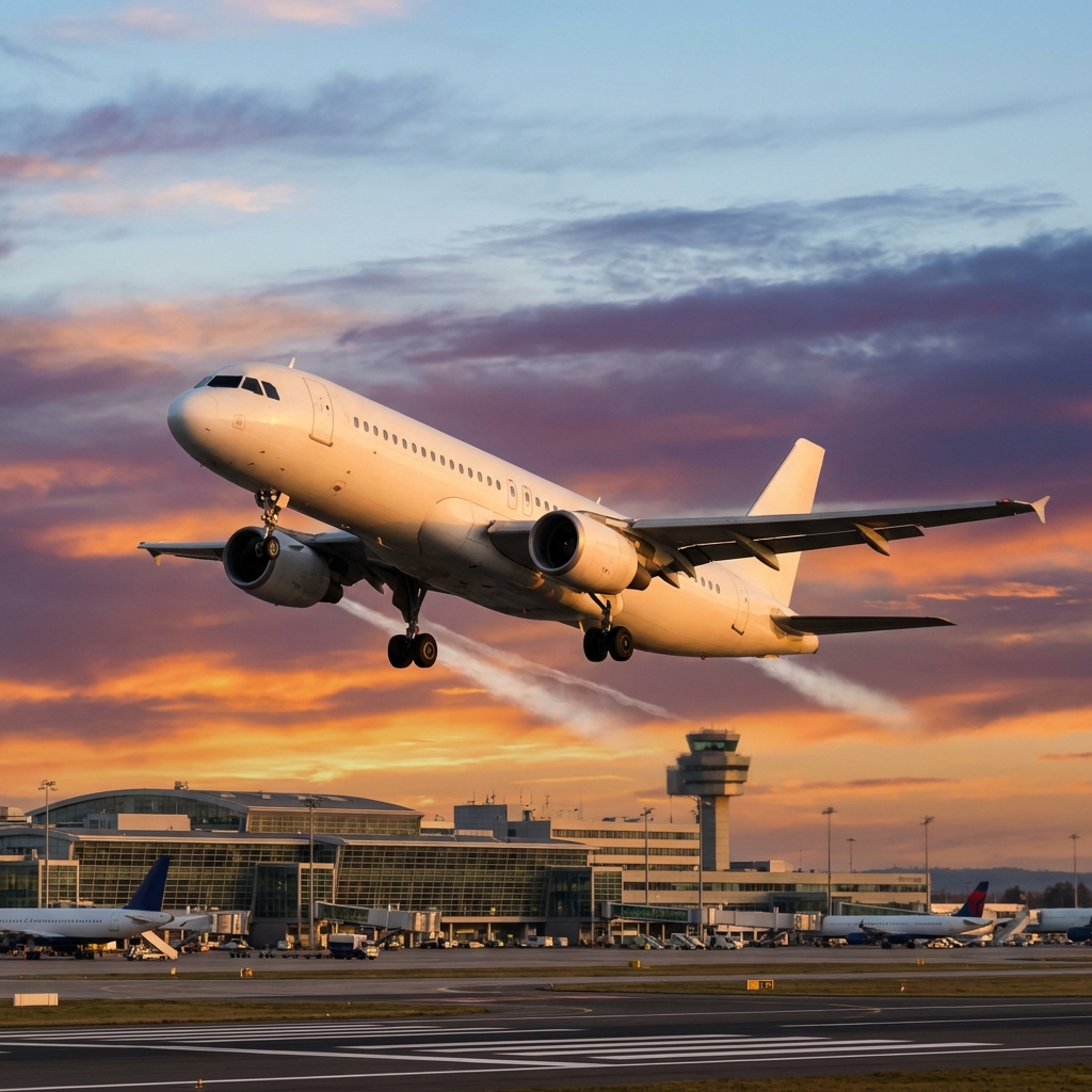 일반 여객기가 공항에서 이륙하는 모습